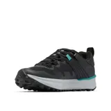 Championes de senderismo Columbia Facet 75 Outdry para mujer, color negro con detalles en turquesa y suela gris. Capellada de malla duradera con superposiciones sin costuras, membrana impermeable OutDry, sistema de ajuste Navic Fit, plantilla OrthoLite Eco y suela Adapt Trax.