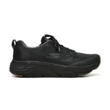 Championes deportivos Skechers Max Cushioning Elite Vivid, color negro, con capellada de malla y superposiciones termofusibles, cordones, plantilla Air-Cooled Goga Mat, entresuela Ultra Go y suela paramétrica flexible.