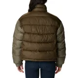 Campera puffer cropped Columbia Pike Lake II, color celeste, rosa y naranja. Cuenta con tecnología térmica reflectante Omni-Heat™, aislamiento de poliéster 100 % reciclado, puños con forro de jersey, protector de mentón, cremallera central delantera de doble dirección, bolsillo interior de seguridad, bolsillos laterales con cremallera, puños elásticos, dobladillo ajustable con ceñidor y tratamiento duradero repelente al agua sin PFC.