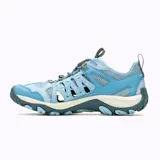 Championes de senderismo Merrell Accentor 3 Sieve color celeste con detalles en azul y gris. Capellada de malla y cuero sintético con sistema de ajuste con cordón elástico. Suela de goma adherente con tecnología Merrell Air Cushion.