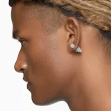 Par de aros de botón plateados con cristales blancos incrustados.