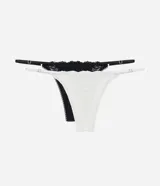 Kit de dos bombachas colaless, una blanca con textura perforada y otra negra con encaje.