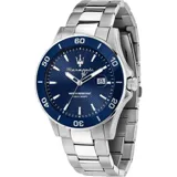Reloj Maserati Competizione con caja de acero inoxidable plateado de 43mm y esfera azul con detalles refinados. Resistente al agua hasta 100 metros.