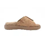 Sandalias negras con plataforma, tira ancha sobre el empeine con hebilla decorativa y plantilla color camel.