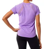 Remera deportiva New Balance de mujer, color lila, de manga corta y tejido de malla transpirable con tecnología NB ICEx de secado rápido.