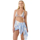 Pareo celeste con estampado abstracto en blanco.