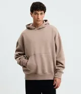 Buzo con capucha y bolsillo canguro, color beige, de corte recto y holgado (boxy fit).