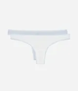 Kit de dos bombachas bikini hilo en algodón acanalado, una blanca y otra celeste, con detalle de viés contrastante.