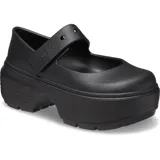 Zueco Crocs Stomp Mary Jane color negro con plataforma alta y correa ajustable con el logo de la marca.