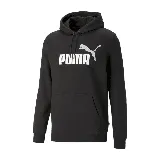 Buzo negro con capucha y logo Puma grande estampado en blanco en el frente.
