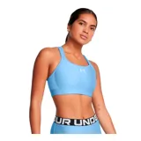Top deportivo de compresión Under Armour HeatGear High, color celeste, con breteles regulables y espalda deportiva.