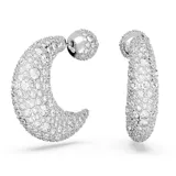 Aros de medio aro bañados en rodio, con incrustaciones de cristales blancos de diferentes tamaños.