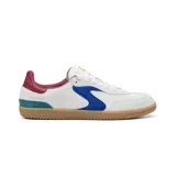 Championes Skechers Hotshot de cuero color blanco con detalles en azul, rojo y verde. Cuentan con plantilla Skechers Air-Cooled Memory Foam y suela de goma.