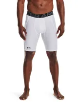 Calza corta de compresión Under Armour HeatGear Armour color blanco, con pretina elástica con logo de la marca y bolsillo lateral. Confeccionada en tejido HeatGear ligero y transpirable.
