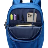 Mochila Columbia Buxton 26L color azul con detalles en negro. Cuenta con dos compartimentos internos separados, funda para portátil de hasta 15 pulgadas, dos bolsillos para botellas de agua, bolsillo con forro polar para las gafas de sol y llavero.