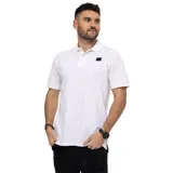 Remera tipo polo color petróleo con cuello de punto acanalado, puños de manga de punto plano y parche de silicona con el logo de Cat en el lado izquierdo del pecho.