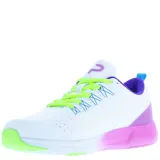 Championes de mujer Push acordonados, color blanco con detalles en negro, azul y rosa.