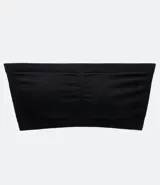 Sujetador sin tirantes negro de microfibra con relleno extraíble y tejido doble.