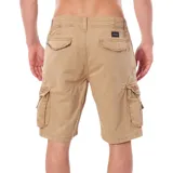 Bermuda color beige con bolsillos cargo laterales con solapa, corte a la rodilla.