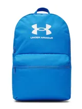 Mochila Under Armour unisex color azul con logo blanco estampado. Cuenta con dos compartimentos con cierre y asa superior. Ligera, resistente y repele el agua.