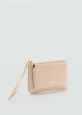 Monedero color beige de tejido de nylon con logo en relieve, doble compartimento y cierre de cremallera doble.