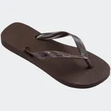 Ojotas Havaianas Top Tiras Flip Flops, color marrón oscuro, con tiras texturizadas y logo de la marca en relieve.
