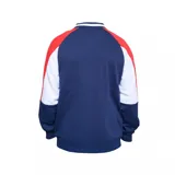 Campera bomber celeste con mangas ranglan azul marino y detalles en blanco. Presenta cierre frontal, cuello, puños y ruedo acanalados, logo de Umbro bordado en el pecho izquierdo y escudo del Club Nacional de Football en el pecho derecho.