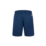 Short de fútbol azul marino con detalles en azul eléctrico y escudo del Real Madrid bordado en la pierna derecha.