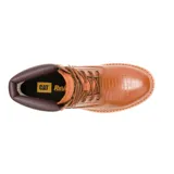 Botín acordonado Caterpillar Colorado para mujer, color marrón con textura símil piel de cocodrilo.