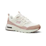 Championes Skechers Skech-Air Court Retro Avenue, color blanco con detalles en rosa. Capellada de gamuza, material sintético y malla. Plantilla Skechers Air-Cooled Memory Foam y entresuela Skech-Air visible.