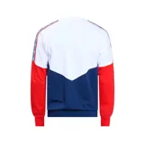 Buzo de frisa azul marino, blanco y celeste con cuello redondo, puños y cintura acanalados. Presenta el logo de Umbro bordado en blanco en el pecho izquierdo, el escudo del Club Nacional de Football bordado en el pecho derecho y una cinta con diseño geométrico en los hombros.