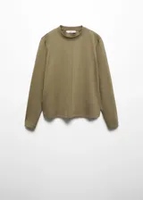 Jersey de piqué color borgoña, de corte recto, con cuello redondo y manga larga.