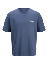 Camiseta azul de manga corta y cuello redondo con logo "Originals Studio" estampado en el pecho.