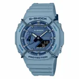 Reloj Casio G-Shock modelo GA2100PT-2ADR, con caja y correa de resina color celeste. Cuenta con resistencia al agua de 200 metros, Shock Resistant, estructura Carbon Core Guard, cronómetro, temporizador, 5 alarmas diarias, hora mundial, calendario automático y doble iluminación LED.