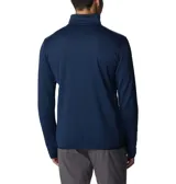 Campera polar Columbia Park View Fleece, color azul jaspeado, con cierre frontal completo, cuello alto, bolsillos laterales con cierre y bolsillo en el pecho con cierre vertical en color verde lima. Cuenta con tecnología Omni-Wick, puños elásticos con orificios para pulgares y protector de barbilla.