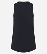 Musculosa deportiva azul marino de microfibra texturizada con cuello redondo y bajo redondeado.