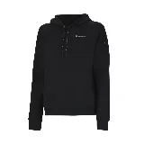 Buzo hoodie negro de tejido fleece suave al tacto. Cuenta con capucha con cordones ajustables, bolsillo tipo canguro y logo de Topper estampado en el pecho.