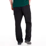 Pantalón de hombre de corte recto, color negro, con bolsillos laterales tipo cargo, bolsillos traseros con solapa y bragueta con cierre.