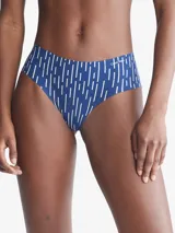 Bombacha hipster de microfibra en color azul con diseño de líneas blancas, con bordes sin costura y ajuste moderno.