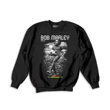 Buzo negro de algodón con estampado de Bob Marley con una pelota de fútbol y las fechas 1945 y 1981.