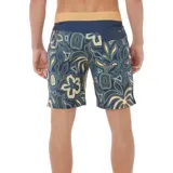 Short de baño Rip Curl Mirage Barrel Killaa con estampado de flores y palmeras en tonos azul, beige y marrón.