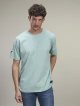 Remera de manga corta color verde agua, confeccionada en algodón.