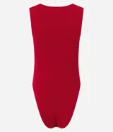 Body musculosa sin costuras color blanco, con escote cuadrado, textura acanalada y cierre inferior con broches.