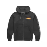 Campera con capucha Etnies x Santa Cruz Flame, color negro, con cierre frontal, bolsillos tipo canguro, logo de Santa Cruz en el pecho y estampado con el nombre de la marca en la manga.