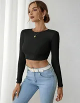 Top de lycra morley de manga larga con diseño de nudo en la espalda, color negro.