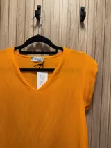Blusa azul con escote en "v" y manga corta.