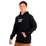 Buzo canguro negro de frisa con capucha ajustable con cordones y bolsillo frontal. Logotipo CAT bordado en el pecho.