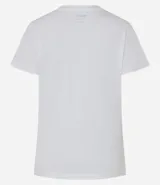 Blusa básica de algodón color tostado, de manga corta con dobladillo y nudo frontal.