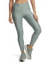 Calza de mujer Under Armour HeatGear® de tiro alto hasta el tobillo, color gris azulado, con cintura antideslizante y logo en la pierna.