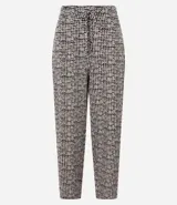 Pantalón de crepé con estampado de cuadros pied-de-poule, corte pijama, cintura alta con lazo y cordón con puntera.